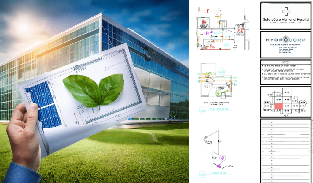 Sustainability-image-with-HC-CAD-Hand-Hospital-Image-from-Adobe-Firefly-AI - Sustainability through Reliable Piping Schematics in Hospitals and Large Facilities - HydroCorp - HydroCorp