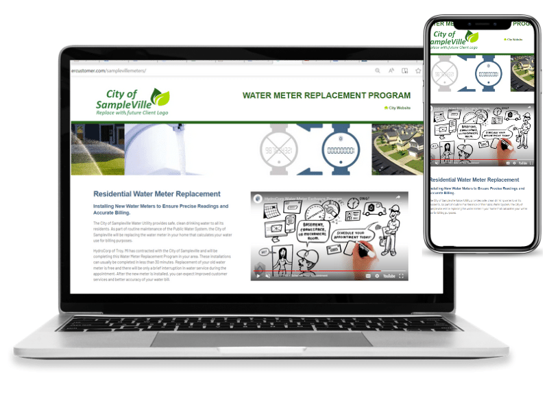 sampleville-meter-website-on-computer-screen-and-mobile - Keeping Consumer Confidence During Water Meter Replacement Projects - HydroCorp - HydroCorp